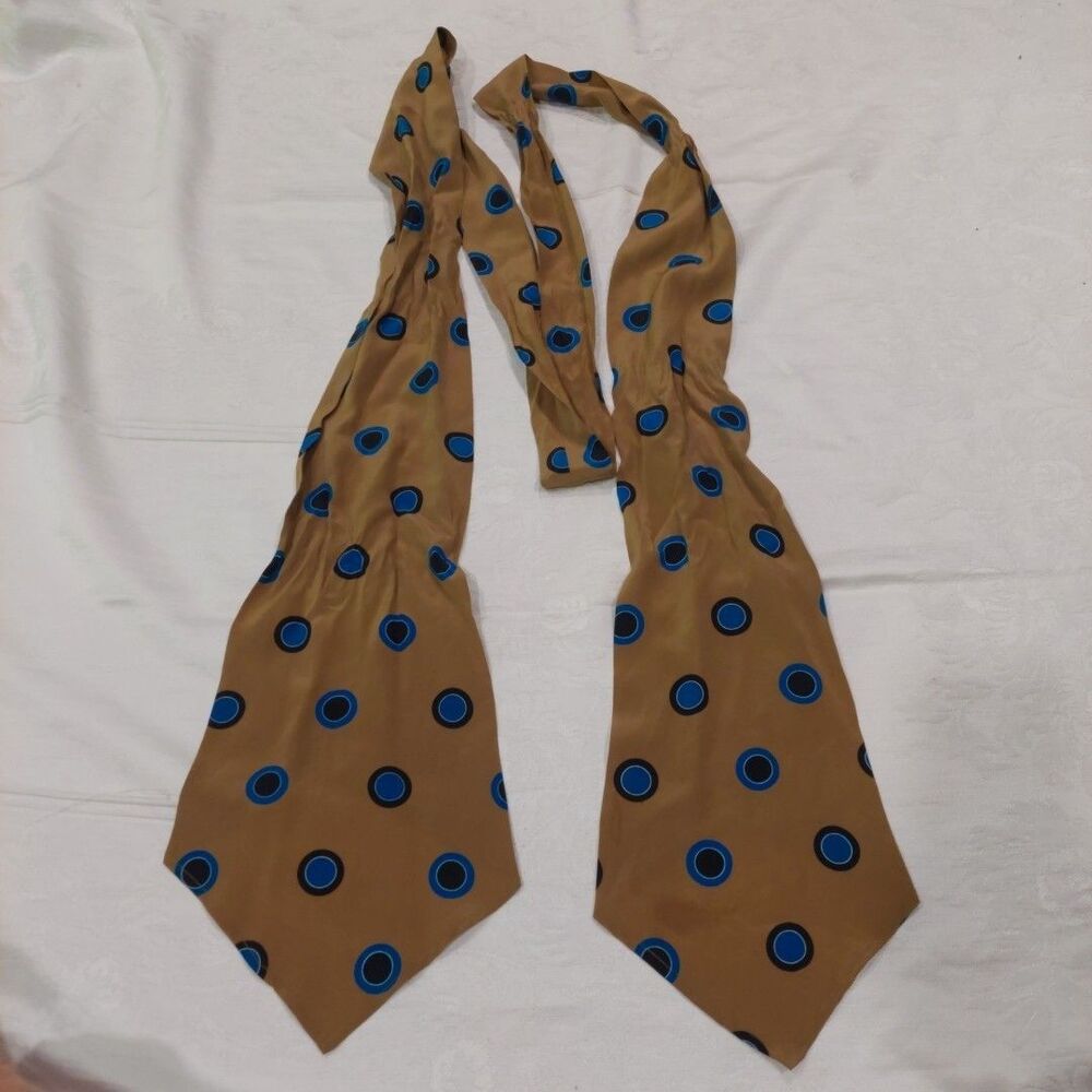 Silk Waist sash Neck Tie Mustard With Blue And Black Dots 105" long